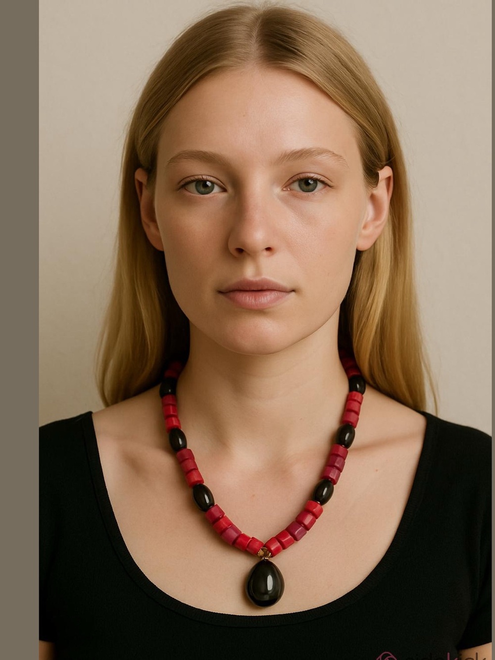Red and Black Beaded Statement Necklace